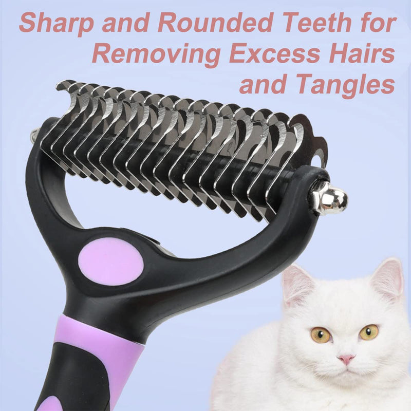 Dokkita dog brush cat brush for long hair undercoat, undercoat brush 17+9 rake side, undercoat comb removes undercoat, knots and tangles, fur brush for small and large dogs and cats purple-1 - PawsPlanet Australia