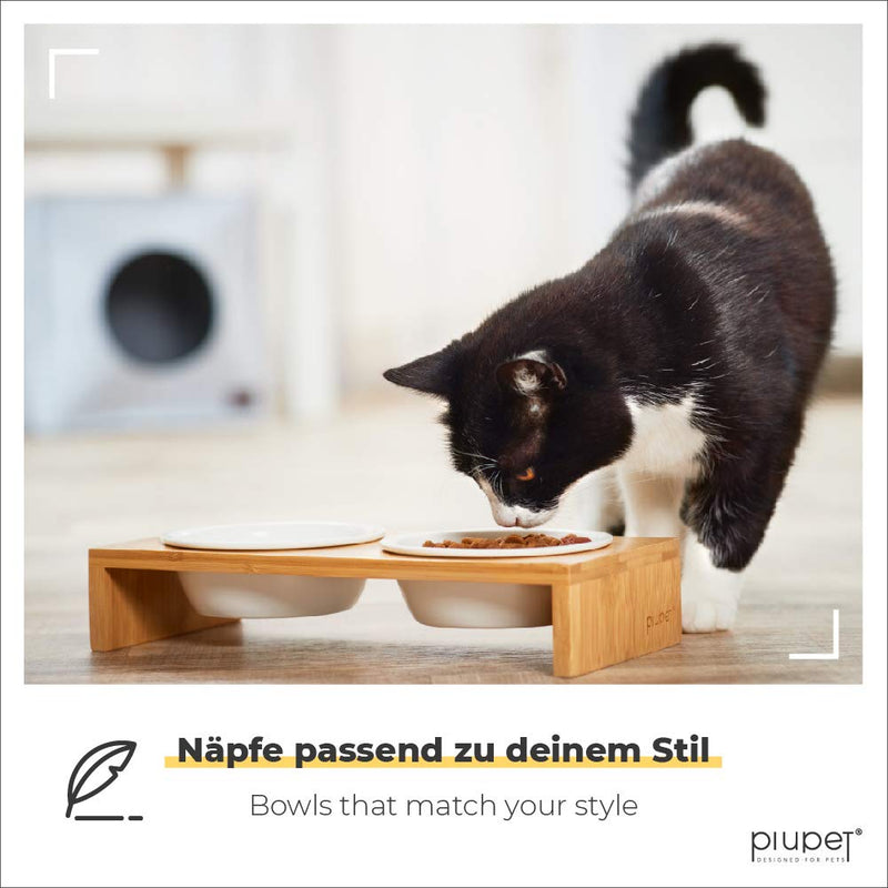 PiuPet® Cat bowl - Bowl for Cats and small Dogs - Cat food bowl with stylish bamboo frame - Elevated Cat Feeding Station with 2 bowls - PawsPlanet Australia