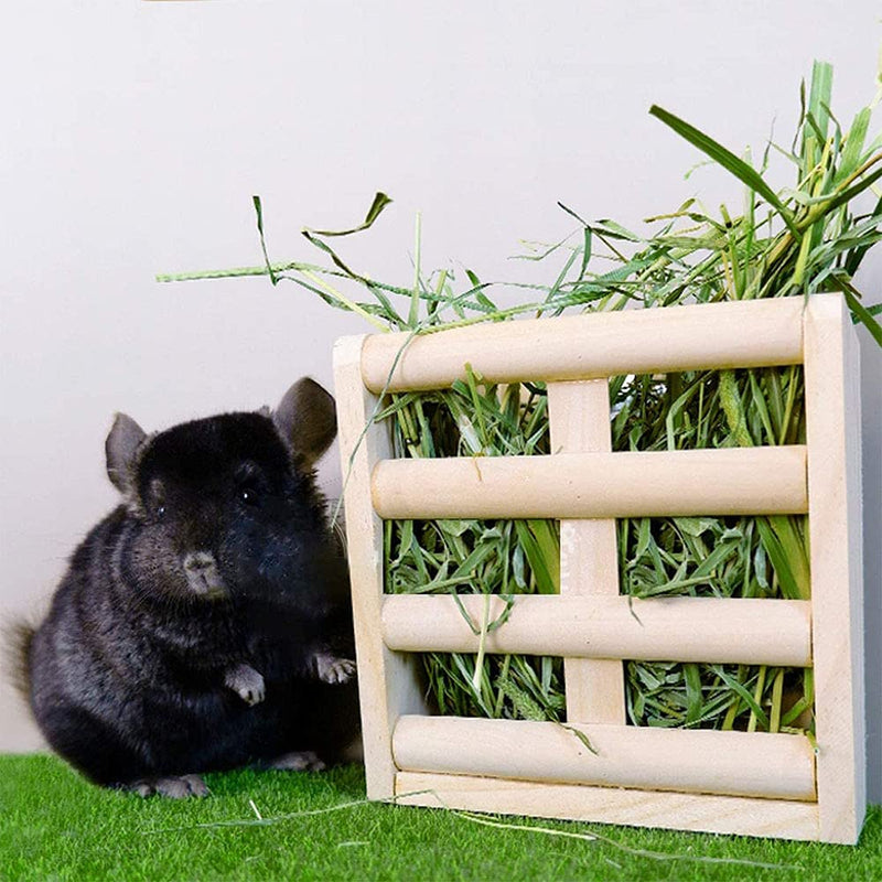 ANCLLO Rabbit Hay Feeder Rack Wooden Wall-mountable Hay Manger for Small Pets Bunny Chinchilla Guinea Pigs - PawsPlanet Australia