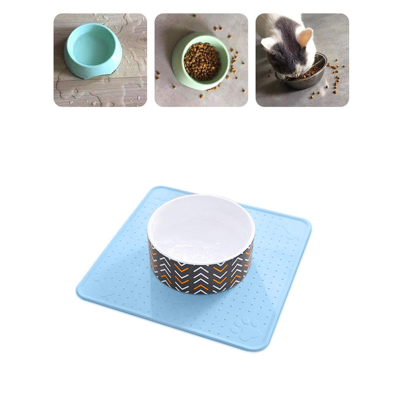 MKDcom Pet Placemat for Dog and Cat, 2 Pack Silicone Waterproof Dog Food Bowl Mats for Floors, Cat Feeding Mats Tray for Prevent Food and Water Overflow, 12.8 inches x 12.8 inches Blue - PawsPlanet Australia