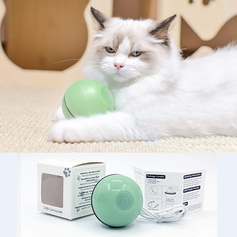 [Australia] - Kingtree Smart Interactive Cat Toy Ball, Upgrade Version 360 Degree Automatic Rolling Launcher Ball with LED Light, USB Rechargeable Self Rotating Chaser Ball Stimulate Hunting Instinct for Kitten Green 