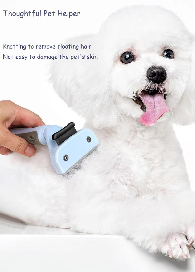 CUESVAP dog brush undercoat, professional cat brush easily removes dead hair, stainless steel undercoat brush for short hair and long hair, dogs and cats blue - PawsPlanet Australia