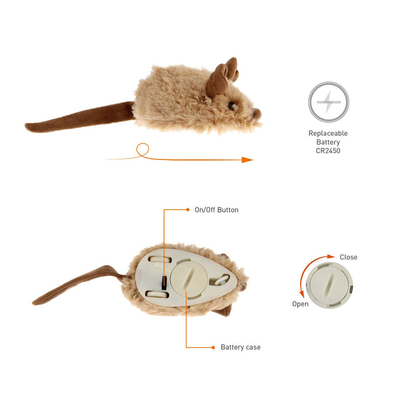 [Australia] - Gigwi Squeaking Cat Toy Mouse Electronic Moving Cat Toy, Automatic Mice Cat Toy with Furry Tail, Interactive Squeaky Mouse for Cats Indoor/Outdoor Exercise Brown 