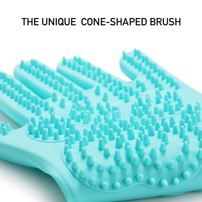 Srtood Pet Grooming Magic Gloves, Dog Cat Bathing Shampoo Brush, Silicone Hair Removal Gloves with Thick High Density Teeth for Bathing and Messaging, Double-Side Scrubbing Gloves for Shedding - PawsPlanet Australia