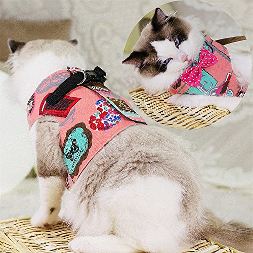 MOCOBO Cat Harness and Lead Set Pet Kitten Puppy Walking Jacket Breathable Mesh Vest Leashes Chest Straps with Escape Proof Buckle and Pet Identity Card Pink - PawsPlanet Australia