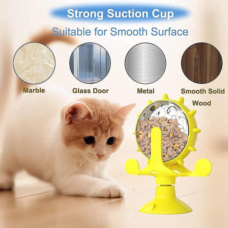 Windmill Cat Toys Interactive Cat Toy Cat Treat Toy Cat Feeder Toy Cat Treat Dispenser Toy with Bell 360° Rotating Treat Dispenser Suction Cup - PawsPlanet Australia