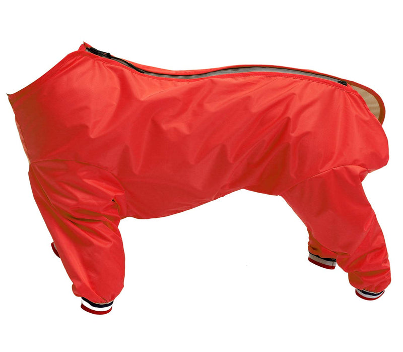Dog raincoat, rain snow jacket, zipper in back, waterproof jumpsuit with collar hole and reflective strip - Red - L - PawsPlanet Australia