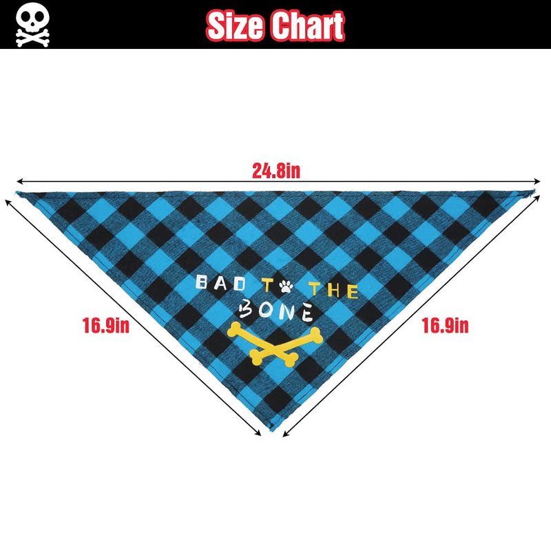 BINGPET Classic Plaid Dog Bandana Printed with Bad to The Bone, Reversible Soft Breathable Pet Triangle Bibs Scarf Accessories for Dogs, Puppies, Cats - PawsPlanet Australia