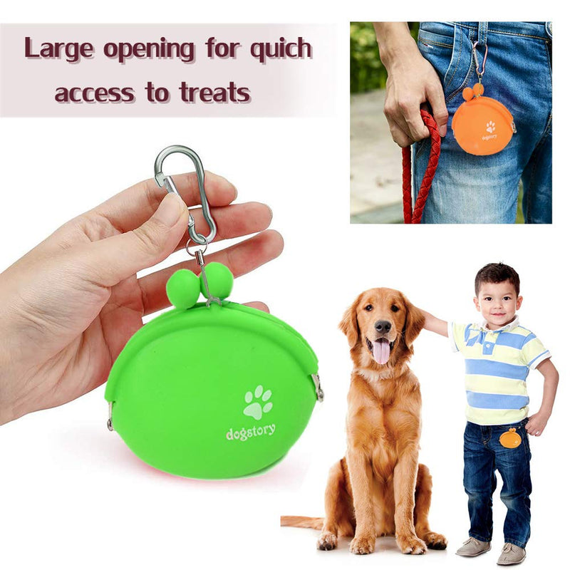 L7HWDP 2 Pcs Dog Cat Treat Pouch, Silicone Pet Training Bag Portable Dog Treat Bags for Dog Travel and Training, Orange and Green - PawsPlanet Australia