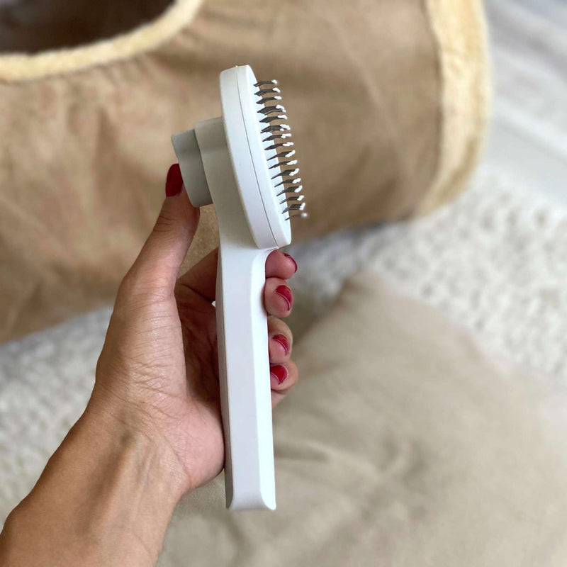 INTIRILIFE cat brush dog brush in gray - white - 18.8 x 7.5 x 5 cm - pet fur brush with push button for removing hair, self-cleaning gray - white - PawsPlanet Australia