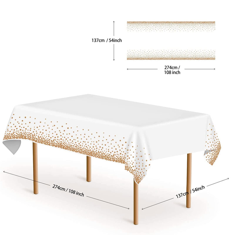 Skycase 3 Pack Disposable Plastic Tablecloths, Plastic Rectangle Whitegold Dot Tablecloths for Indoor or Outdoor Tables Parties Christmas Picnic Birthdays and Weddings ,White White 3PCS - PawsPlanet Australia