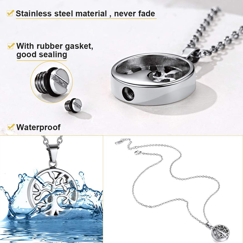 GOLDCHIC JEWELRY Stainless Steel Urn Necklace for Ashes for Men Women, Personalised Photo Keepsake Urns Pendant Necklaces Waterproof Engraved Cremation Jewellery, Cat Cross Cube Heart Memorial Gifts O, Family Tree - Stainless Steel 1, No Engraving - PawsPlanet Australia