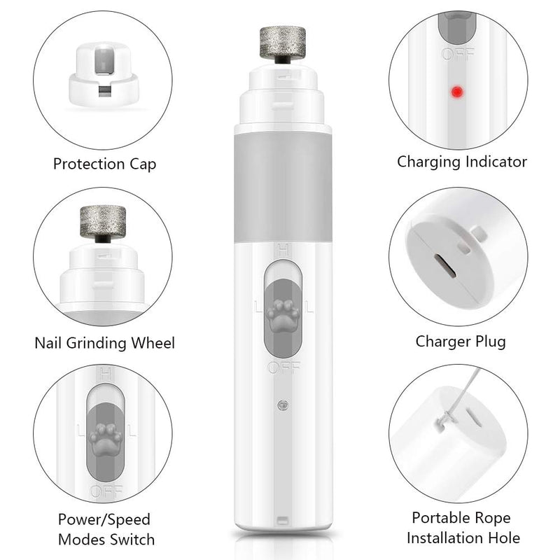 [Australia] - Intsun Professional Dog Nail Grinder, Electric Pet Nail Grinder Cat & Dog Nail Trimmer for Small, Medium and Large Claw Painless Care, Low Noise 2-Speed Control White 