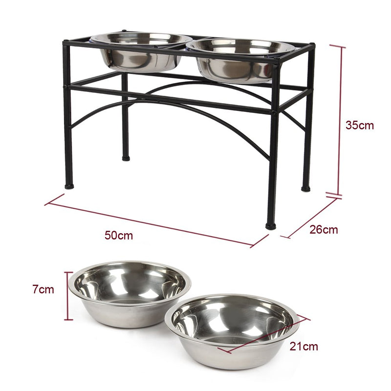 Double Raised Dog Bowl with Stand Stainless Steel Elevated Pet Feeder Dishes Non Spill Water Food Feeding Bowls for Large Dogs (L) - PawsPlanet Australia