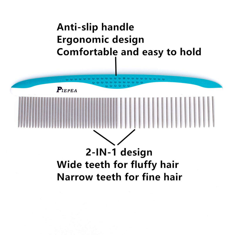 Piepea Pet Comb, Stainless Steel Teeth Comb for Dogs & Cats, Pet Hair Comb for Home Grooming Kit, Removes Knots, Mats and Tangles, 7 1/4" - PawsPlanet Australia