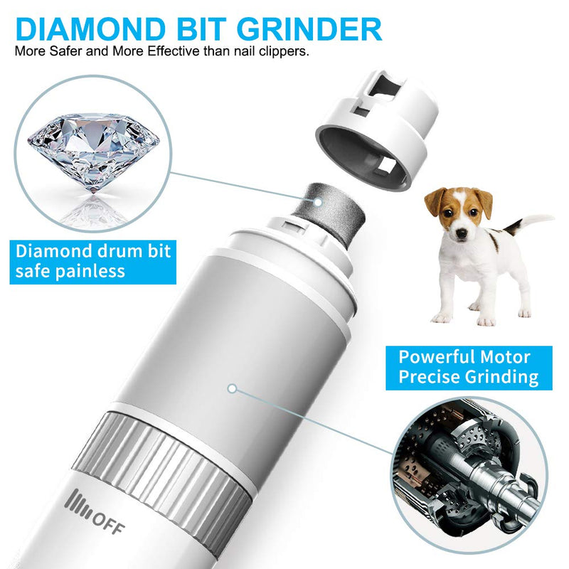 Petural Dog Nail Grinder,Cat Nail Grinder Quiet,Professional Nail Grinder for Dogs,Speed Adjustable Dog Nail Trimmer,Nail Trimmer for Dogs 20h Working Time,Electirc Nail File for S/M/L Dogs&Cats White - PawsPlanet Australia