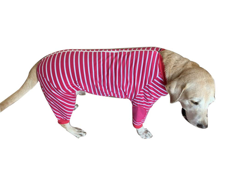 NashaFeiLi Pet Clothes, Dog Four-Legged Jumpsuit Striped Pajamas with Zipper Cotton Shirt for Large Dogs (9#, Pink) 9# : Back length--65cm - PawsPlanet Australia