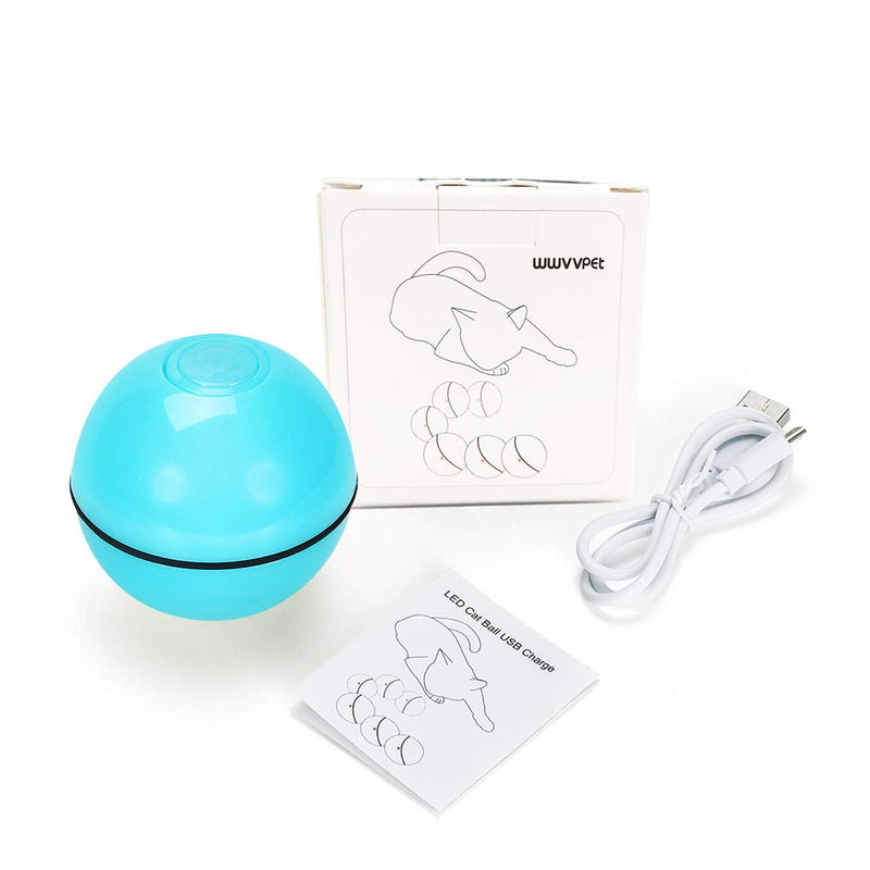 Interactive Cat Toys Ball with LED Light, 360 Degree Self Auto Rotating Intelligent Ball, Smart USB Rechargeable Spinning Cat Ball Toy,Stimulate Hunting Instinct Kitten Funny Chaser Roller Pet Toy Blue - PawsPlanet Australia