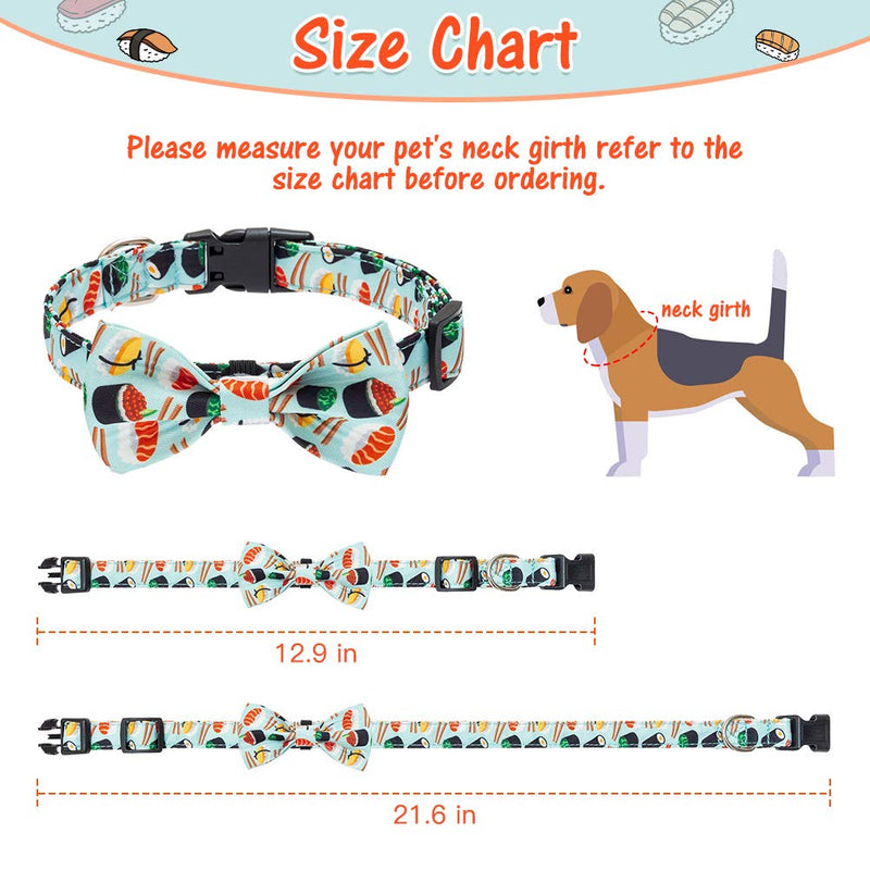 BINGPET Detachable Bow Tie Dog Collar 2 Pack - Soft Polyester Adjustable Doggy Collars Pet Accessories with Cute Sushi and Bacon Patterns for Puppies and Medium Dogs - PawsPlanet Australia