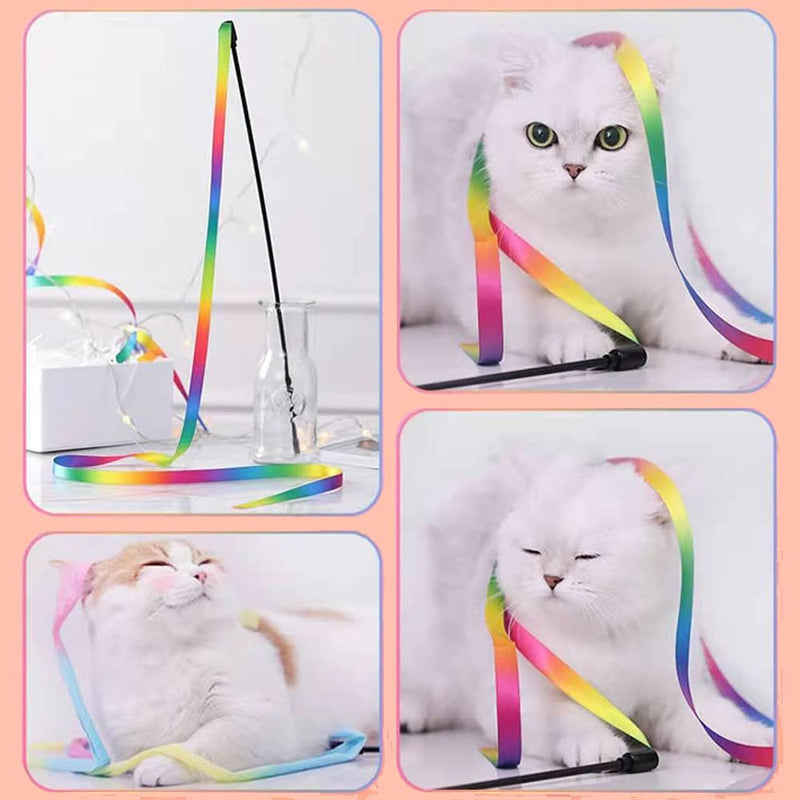 Interactive Cat Rainbow Wand Toys, Interactive Cat Teaser Wand String, Colorful Ribbon Charmer for Kittens - 2 PCS - PawsPlanet Australia