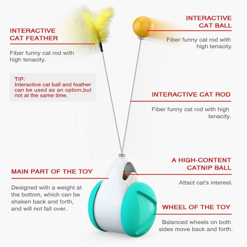 BLUK Interactive Cat Toys Cat Feather Toys for Indoor Cats,Cat Balance Swing Car Cat Chase Toys,Self Rotating Ball Roller Catnip Pet Toy for Kitten Kitty Entertainment Hunting Exercise,Blue Blue - PawsPlanet Australia