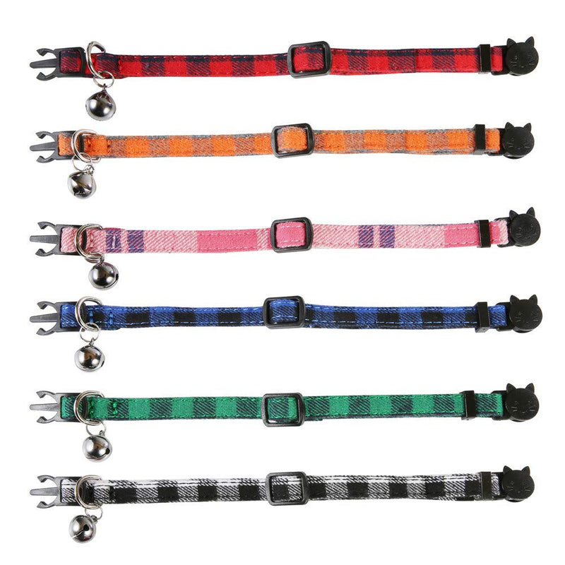 SLSON 6 Pack Cat Collars Breakaway with Bell Plaid Kitten Collar Adjustable from 20-28cm for Cats Kitten and Puppy - PawsPlanet Australia