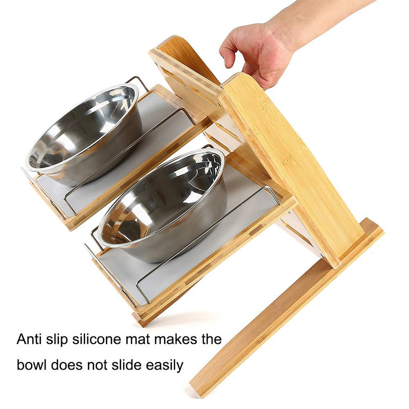 YY FOREYY Adjustable Raised Dog Bowls,Bamboo Elevated Feeder Stand with Non-Skid Feet for Food and Water,5 Level Wooden Pet Dining Table Comfort Feeding Station for Medium Large Big Dogs - PawsPlanet Australia
