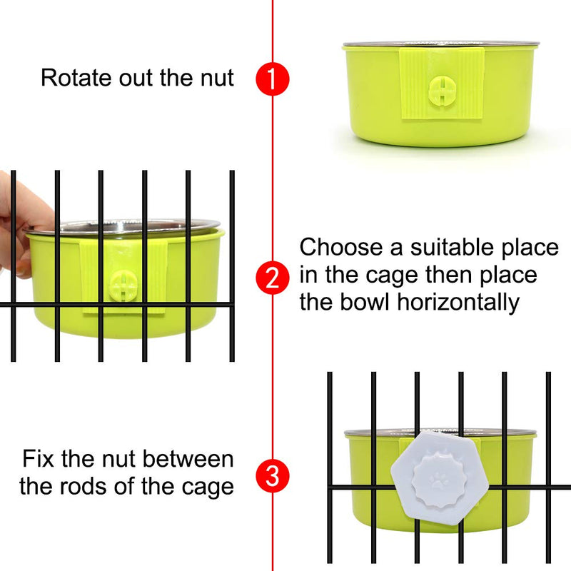 SLSON Pet Crate Bowls 2 Pack Dog Cage Hanging Bowl Removable Double Feeding Bowls for Pet Stainless Steel and Plastic Feeders for Dogs Cats Small Animals, Blue and Green - PawsPlanet Australia