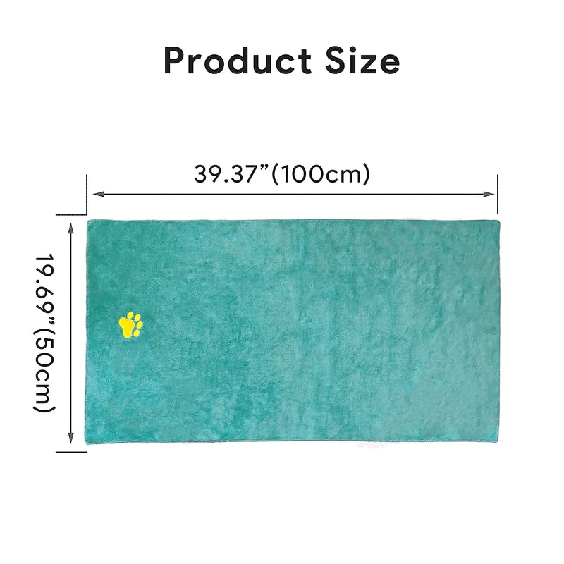 Dog Towel Microfiber Pet Towel Embroidered Paw Pattern Ultra-Absorbent Soft & Fast Drying Suitable for Dog Bathing Beach Travel , Large Size, Mint Green, 39.37 x19.69in - PawsPlanet Australia