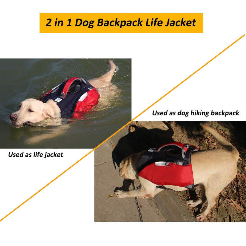 [Australia] - Lifeunion Adjustable Dog Backpack Life Jacket Outdoor Waterproof Hiking Camping Dog Saddle Bag Pack for Medium Large Dogs 