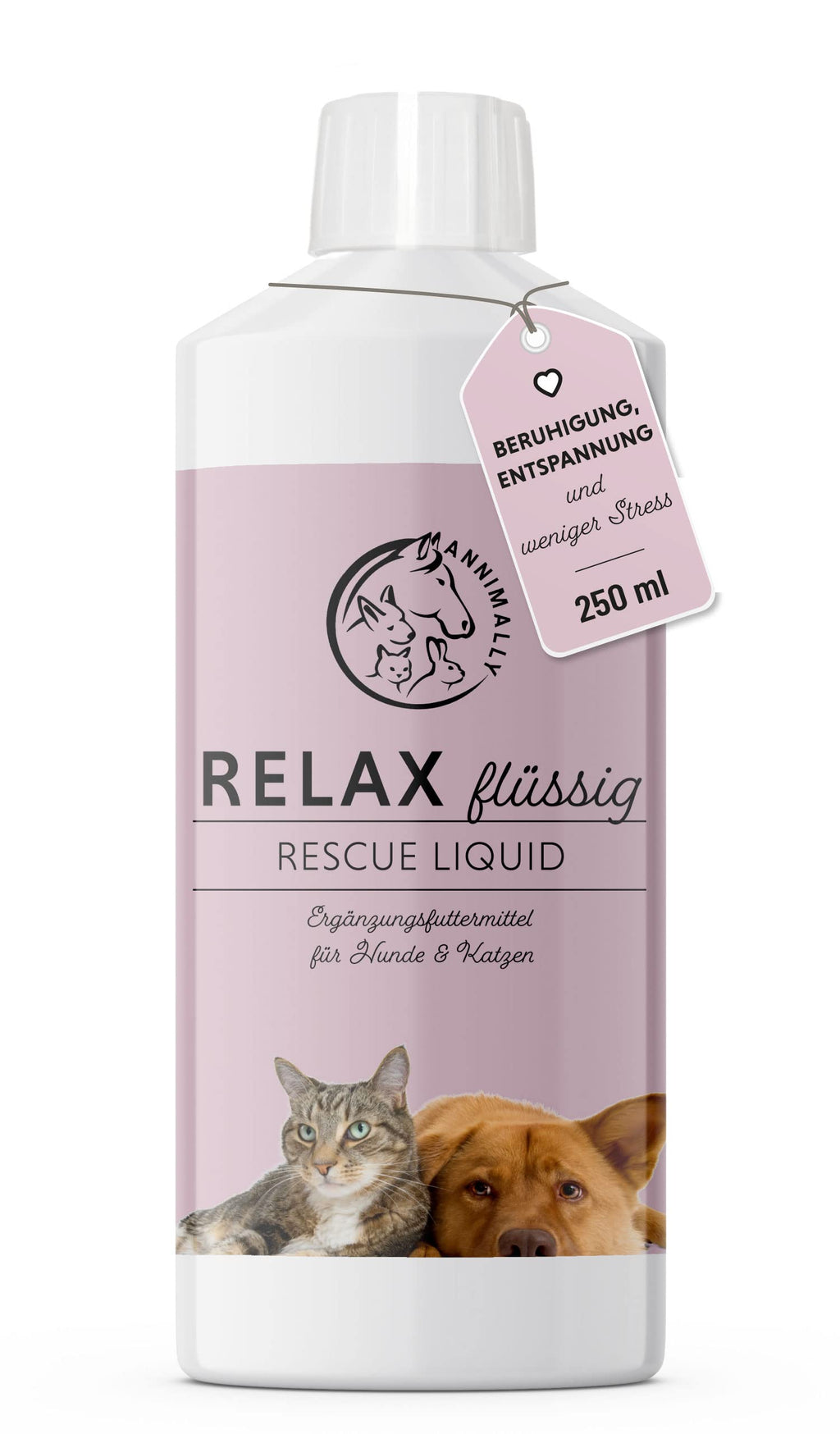 Annimally Relax Rescue Liquid 250ml sedative for dogs and cats with L tryptophan, passion flower I ideal for calming stress, anxiety and aggression - PawsPlanet Australia