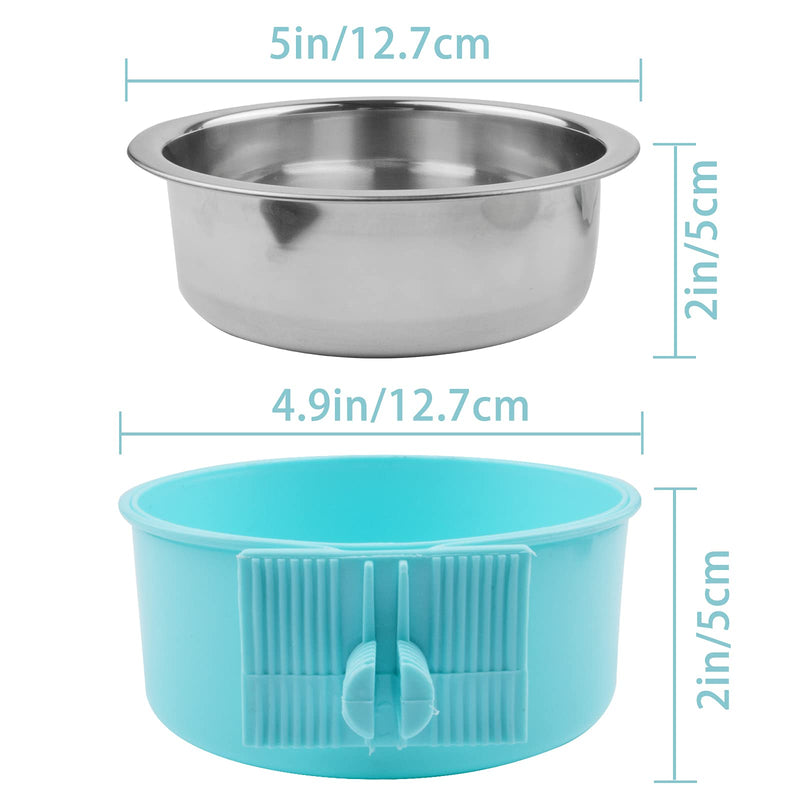 Crate Dog Bowl 2 Pack Removable Stainless Steel Kennel Water Food Feeder Bowls Hanging Cage Coop Cup for Small Dogs Cat Puppy Bird Pets Rabbit Green&Blue - PawsPlanet Australia