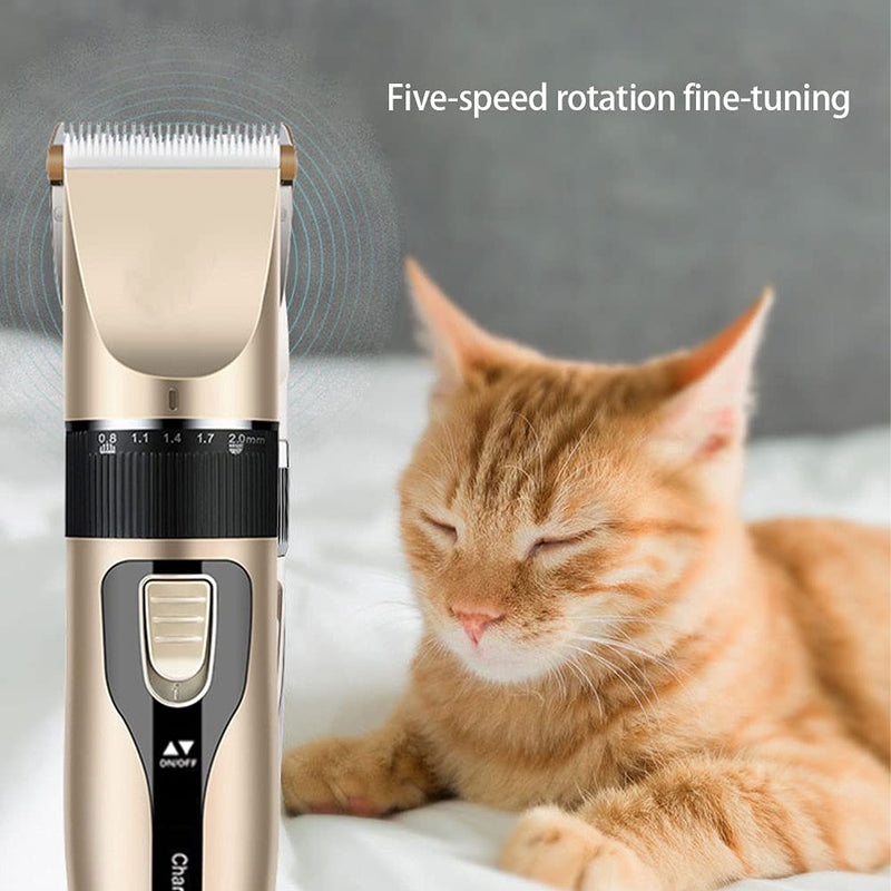 AUTUUCKEE Cat Dog Clippers Hair Trimmer Tool USB Rechargeable Electric Pet Shaver Low Noise Kit(Gold) Gold - PawsPlanet Australia