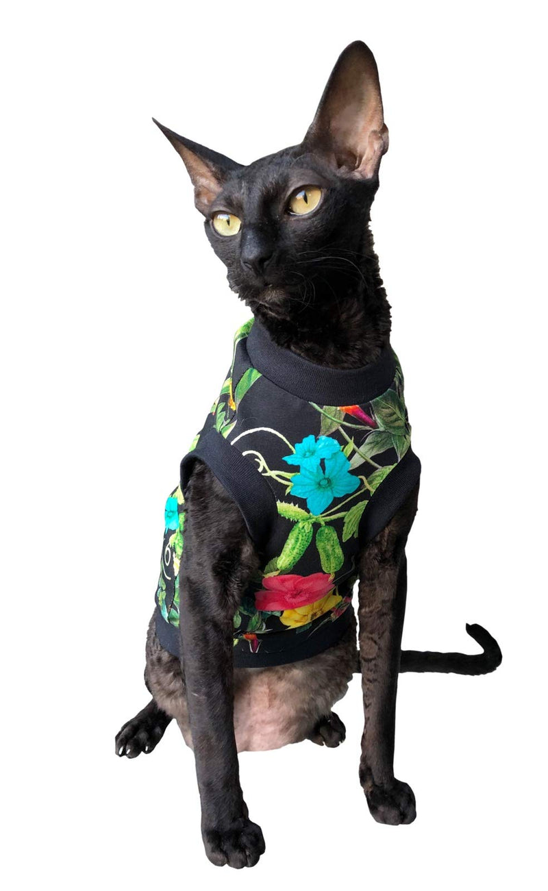 Kotomoda Hairless Cat's cotton stretch T-shirt Night Flowers for Sphynx Cats (XS) XS - PawsPlanet Australia