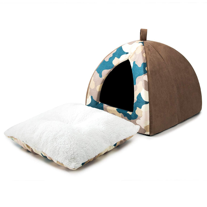 HIPIPET Kitten Bed Cat Cave Bed for Cats & Dogs, 16 Inches Kitty Bed Hut with Removable Washable Cushioned Pillow, Indoor Pet Cat Condos Camouflage - PawsPlanet Australia