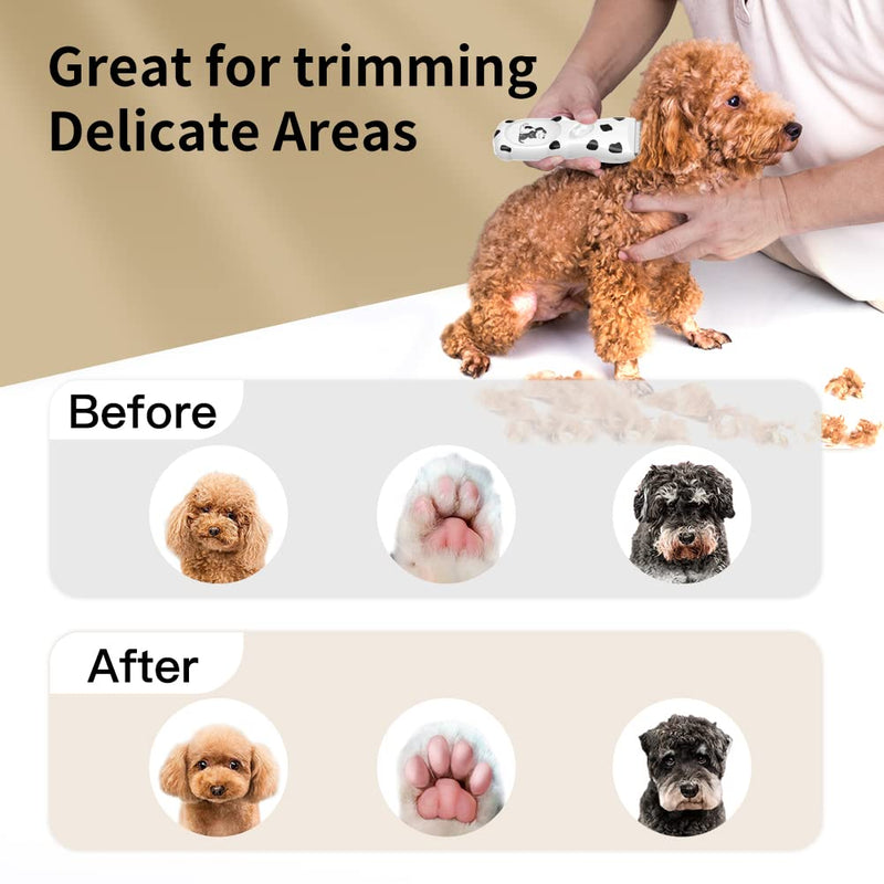 LEMULEGU Powerful Electrict Handy Pet Hair Shaver Kits with USB Chargeable Waterproof Body Hair Grooming Clippers for Dogs and Cats White Spotted Dog with 8 Shaped Plugs White-2 - PawsPlanet Australia