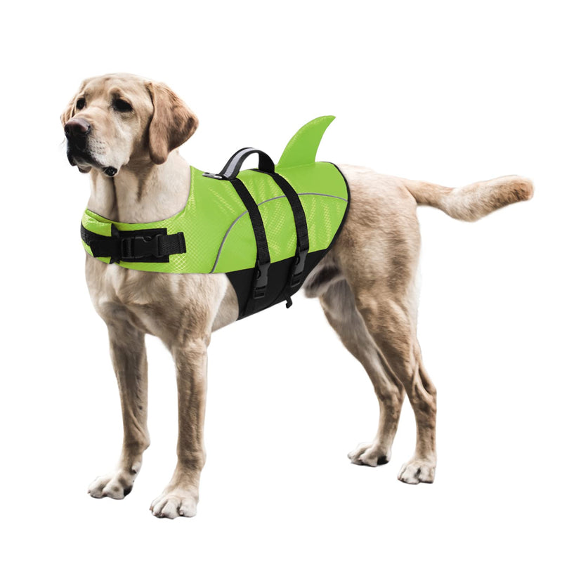 Queenmore Ripstop Dog Life Jacket Shark Life Vest for Dogs, Safety Lifesaver with High Buoyancy and Lift Handle for Small and Medium Breeds X-Small Green - PawsPlanet Australia