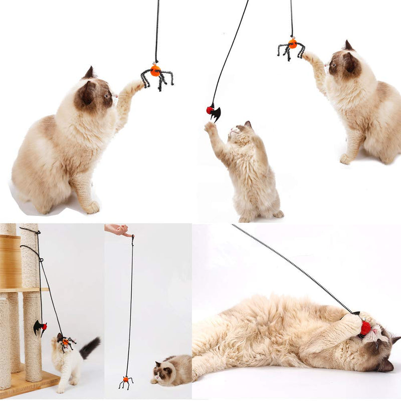 [Australia] - Halloween 2 Pcs Cat Kitten Toys, Flying Finger Pet Toys with Bat Spider Design, Cat Halloween Elastic Springs Finger Teaser Toys, Interactive Pet Teaser Toy with Bell, Cats Scratchers Accessories Bat + Spider 