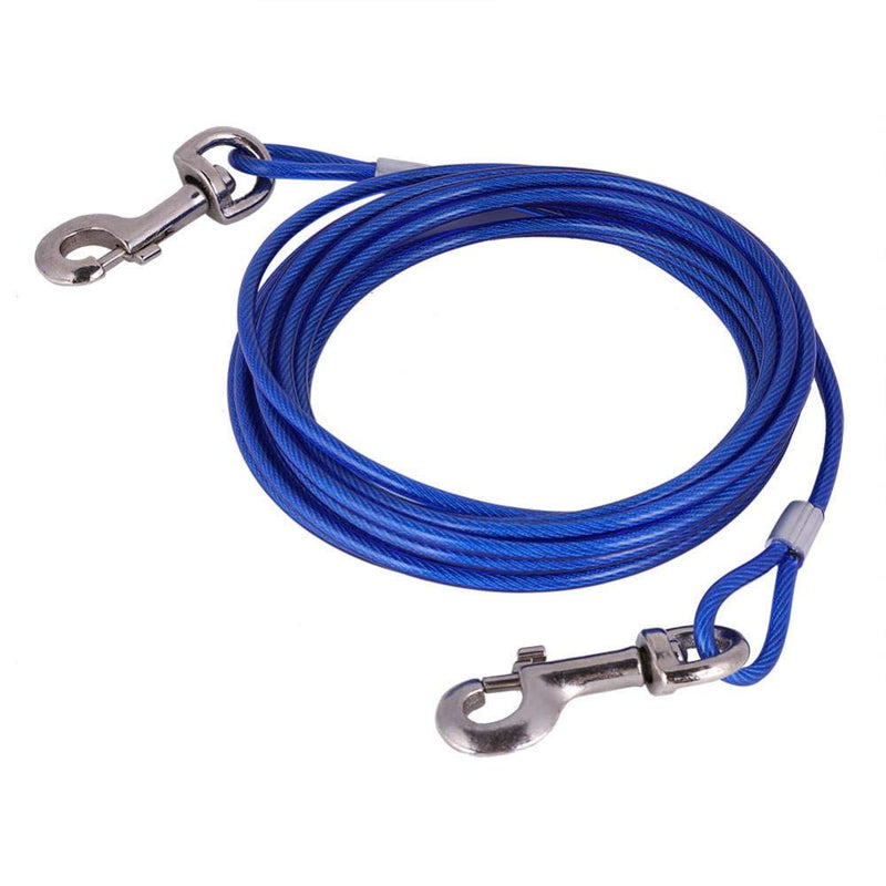 Dog Tie Out Cable, 16.4ft Chew Proof Long Steel Wire Double Heads Tieout Leash for Small Medium and Larger Dog Outdoor Walking Camping Picnic(Blue) Blue - PawsPlanet Australia