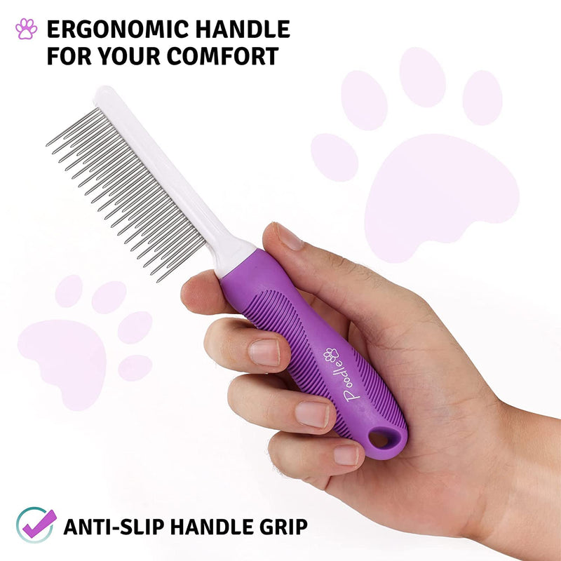 Detangling stainless steel pet comb with long and short teeth for removing matted fur, knots and tangles - detangler tool accessory for safe and gentle DIY grooming for dogs and cats - PawsPlanet Australia