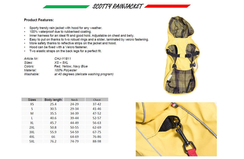CHIARA Scotty Dog Raincoat 100 Percent Waterproof, Harness Integrated Sports Rain Jacket, XX-Large, Yellow XXL - PawsPlanet Australia