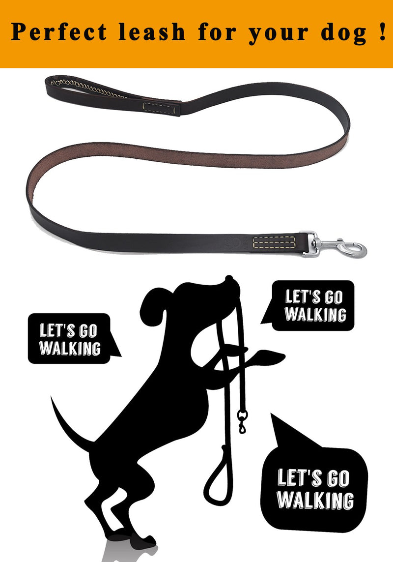 Leather Dog Leash 1.8m/6 ft Wrapped Padded Handle Training Strong Lead for Large Medium Dogs Brown - PawsPlanet Australia