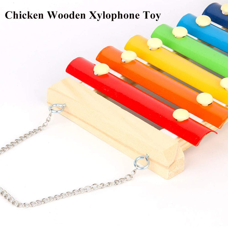 ASOCEA Chicken Wooden Xylophone Toy Hen Hanging Interactive Musical Toys Play Coop Pecking Toys Cage Accessories with Metal Chain for Chicken Parrot Hen - PawsPlanet Australia