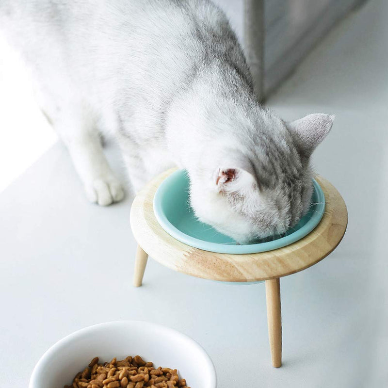 HCHLQLZ White Ceramic Adjustable Elevated Raised Pet Bowl with Wood Stand for Cats and Dogs No Spill Pet Food Water Feeder (3 installation methods for different height) Large - PawsPlanet Australia