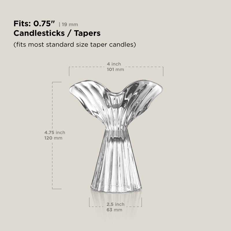 Angel Wing Candle Holder - Set of 2 Glass Taper Holders, 4.75 Inch, Fits Standard Tapered Candlesticks, Christmas Decoration, Holiday Table Centerpiece or Gift Clear - PawsPlanet Australia