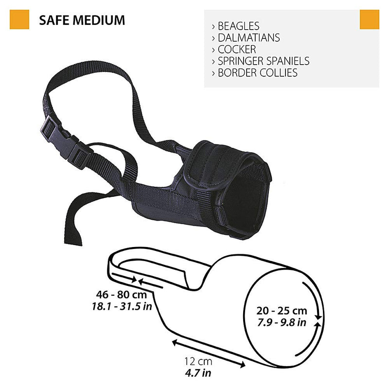 Ferplast Muzzle for dogs SAFE MEDIUM Anti-bite, Sturdy nylon, Open at the front, Soft padding, Adjustable with Velcro, A: 46÷80 cm - B: 20÷25 cm - B: 12 cm M - PawsPlanet Australia