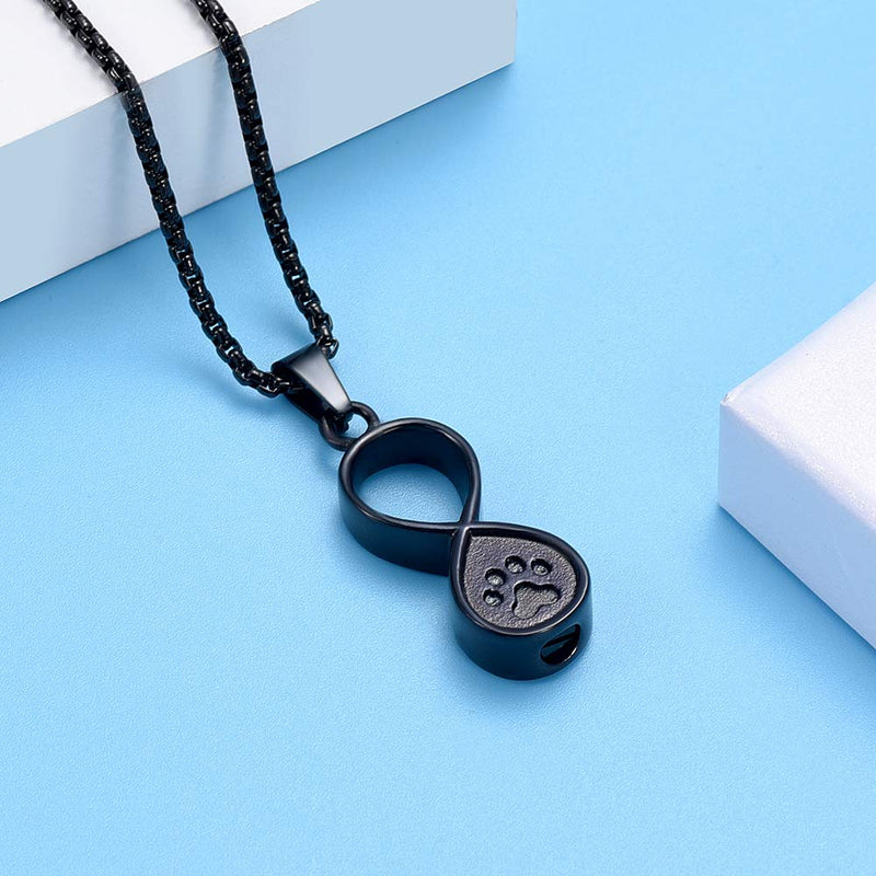 [Australia] - Oinsi Infinity Love Pet Cremation Jewelry for Ashes of Dog/Cat Funeral Keepsake Urn Necklace Pendant Memorial Jewellery Black 