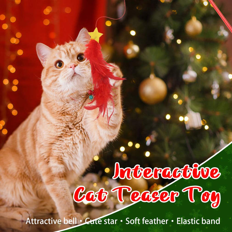 [Australia] - BINGPET Christmas Cat Stocking Toys - 10 Pcs Cat Feather Mice Catnip Toys Set with Interactive Wand for Kitty Kitten Variety Pack 