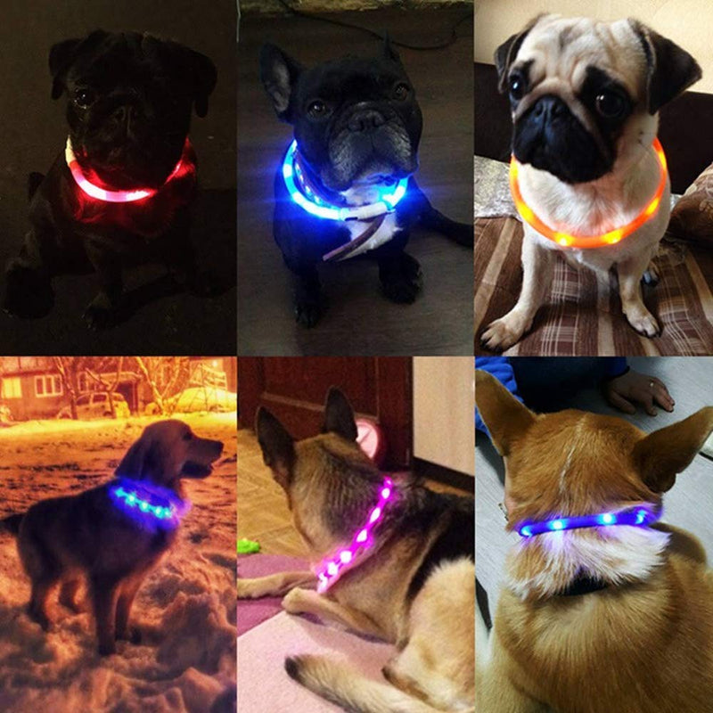 Dog Collar Light LED Pet USB Rechargeable Collar Safety Silicone Night Warning Glowing Dog Collar Luminous (Pink) Pink - PawsPlanet Australia