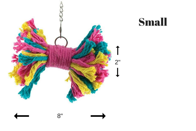 [Australia] - Big Birdie Bow Tie Bird Toy - Perfect Cage Toy for Playing and Preening - Colorful, Safe, Cotton Rope - Easy to Install - Fully Engaging Activity for Your Bird Small 